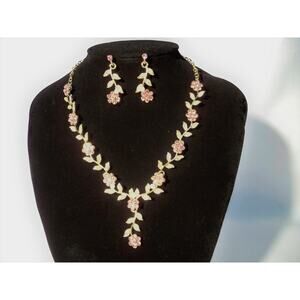 Pink floral vine rhinestone necklace set, wedding MOB  prom  formal necklace set
